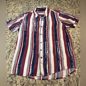 Men's Striped Button-Down Shirt - Red, Blue, and White